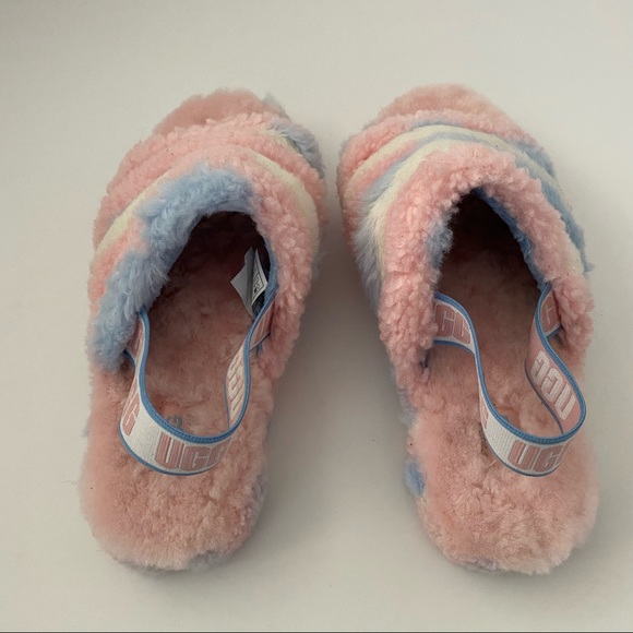 UGG Fluff Yeah Slides Cali Collage Pride Stripes Kid’s 6 (Will Fit a Women’s 8) - Picture 4 of 13